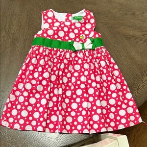 Masters Pink and White Polka Dot Dress with Green Waistband